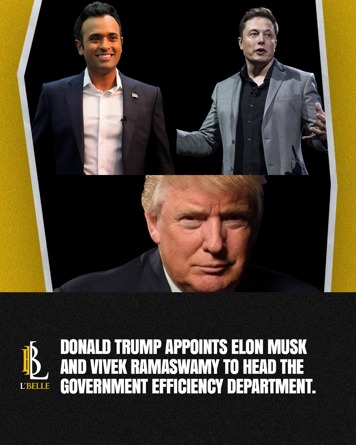 Donald Trump appoints Elon Musk and Vivek Ramaswamy to head the Government Efficiency Department.